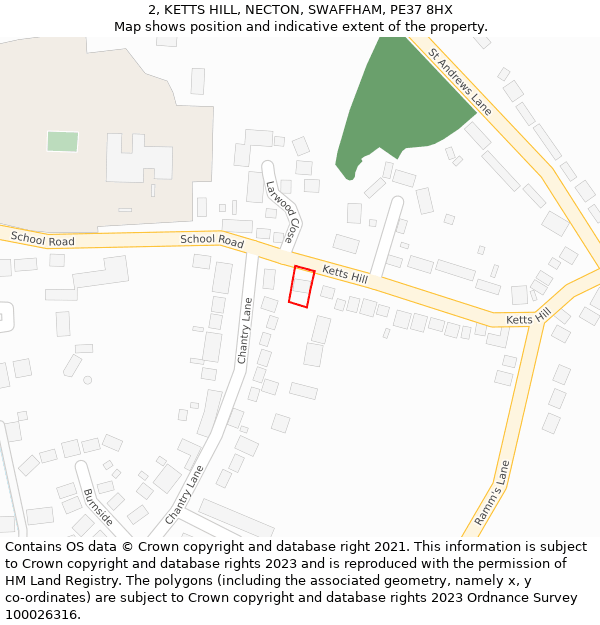 2, KETTS HILL, NECTON, SWAFFHAM, PE37 8HX: Location map and indicative extent of plot