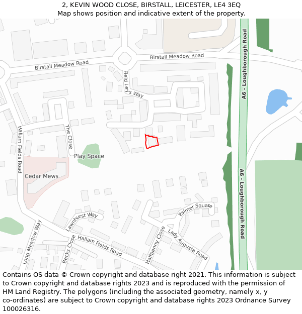 2, KEVIN WOOD CLOSE, BIRSTALL, LEICESTER, LE4 3EQ: Location map and indicative extent of plot