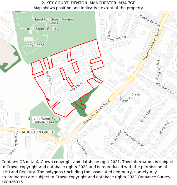 2, KEY COURT, DENTON, MANCHESTER, M34 7GE: Location map and indicative extent of plot