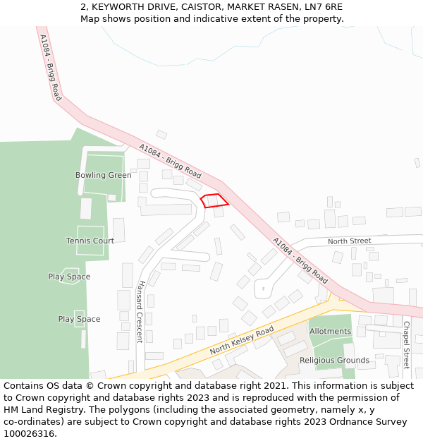 2, KEYWORTH DRIVE, CAISTOR, MARKET RASEN, LN7 6RE: Location map and indicative extent of plot