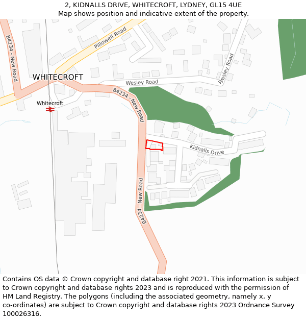 2, KIDNALLS DRIVE, WHITECROFT, LYDNEY, GL15 4UE: Location map and indicative extent of plot