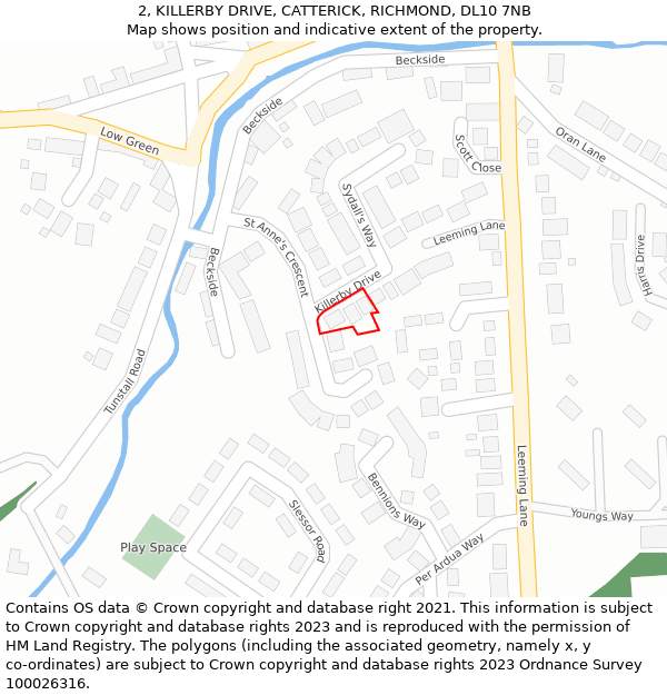 2, KILLERBY DRIVE, CATTERICK, RICHMOND, DL10 7NB: Location map and indicative extent of plot