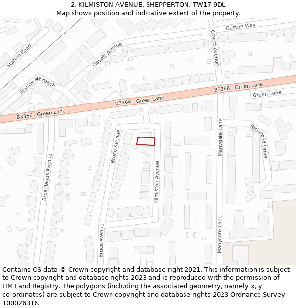 2, KILMISTON AVENUE, SHEPPERTON, TW17 9DL: Location map and indicative extent of plot