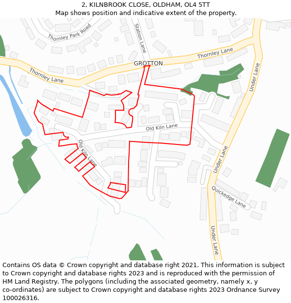 2, KILNBROOK CLOSE, OLDHAM, OL4 5TT: Location map and indicative extent of plot