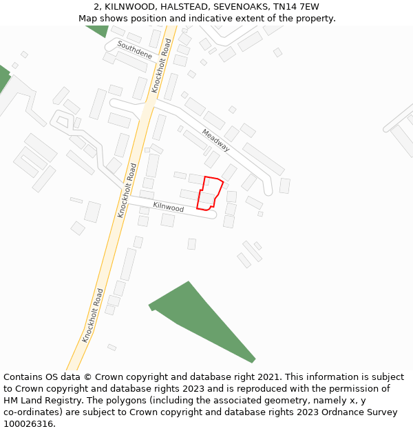 2, KILNWOOD, HALSTEAD, SEVENOAKS, TN14 7EW: Location map and indicative extent of plot