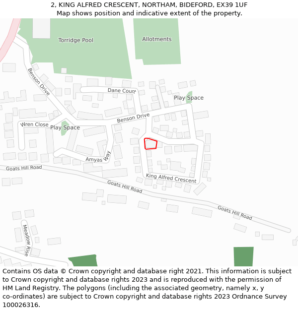 2, KING ALFRED CRESCENT, NORTHAM, BIDEFORD, EX39 1UF: Location map and indicative extent of plot