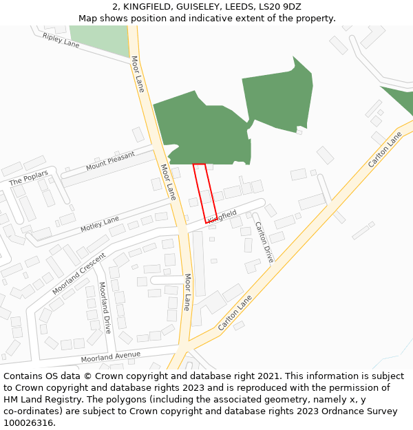 2, KINGFIELD, GUISELEY, LEEDS, LS20 9DZ: Location map and indicative extent of plot