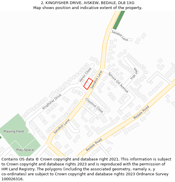 2, KINGFISHER DRIVE, AISKEW, BEDALE, DL8 1XG: Location map and indicative extent of plot