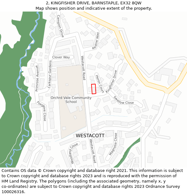 2, KINGFISHER DRIVE, BARNSTAPLE, EX32 8QW: Location map and indicative extent of plot