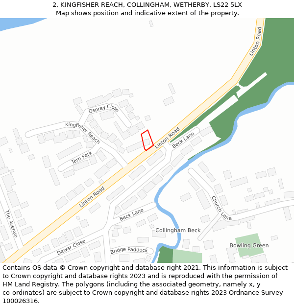 2, KINGFISHER REACH, COLLINGHAM, WETHERBY, LS22 5LX: Location map and indicative extent of plot