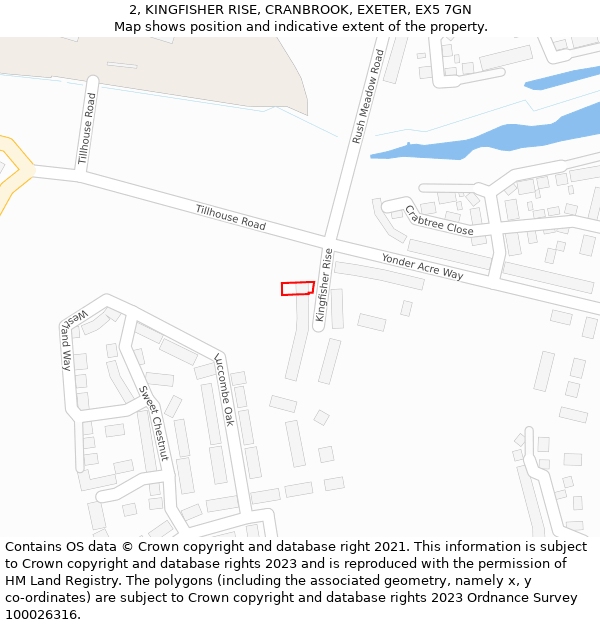 2, KINGFISHER RISE, CRANBROOK, EXETER, EX5 7GN: Location map and indicative extent of plot