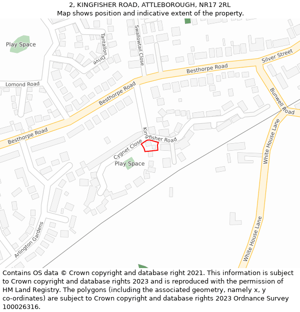 2, KINGFISHER ROAD, ATTLEBOROUGH, NR17 2RL: Location map and indicative extent of plot