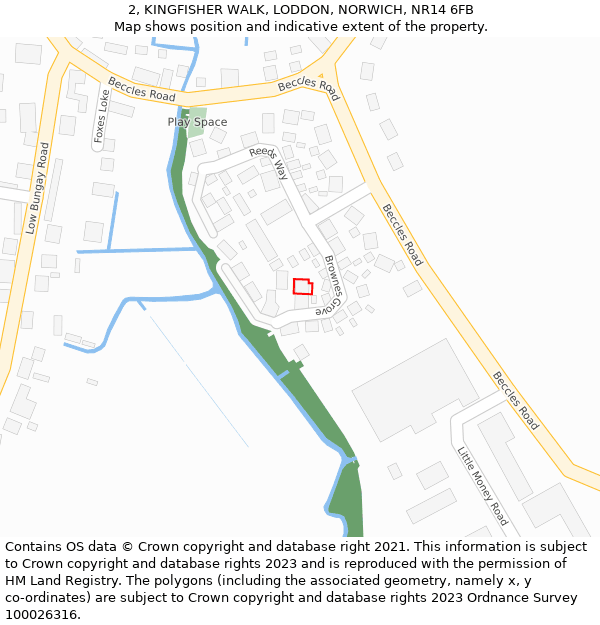 2, KINGFISHER WALK, LODDON, NORWICH, NR14 6FB: Location map and indicative extent of plot