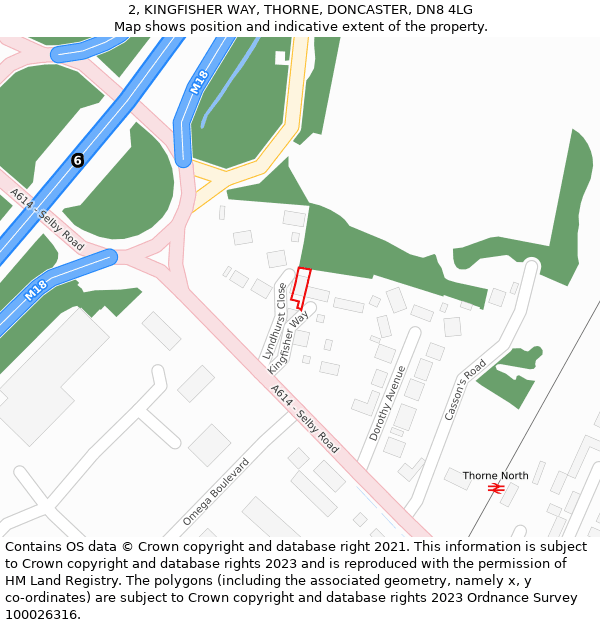 2, KINGFISHER WAY, THORNE, DONCASTER, DN8 4LG: Location map and indicative extent of plot