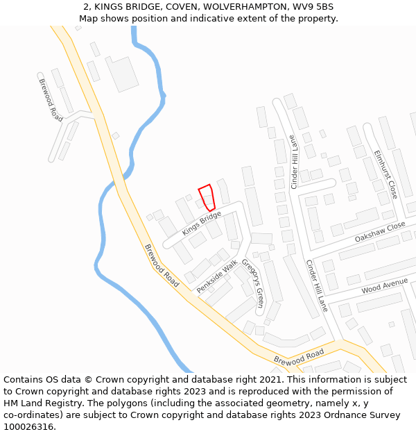 2, KINGS BRIDGE, COVEN, WOLVERHAMPTON, WV9 5BS: Location map and indicative extent of plot