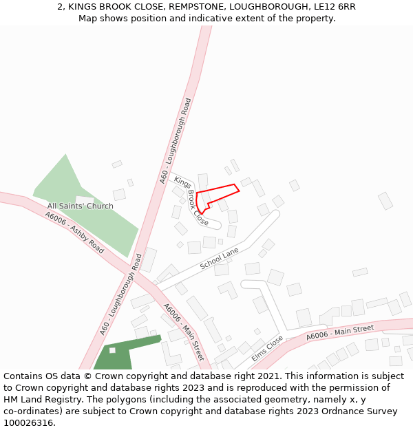 2, KINGS BROOK CLOSE, REMPSTONE, LOUGHBOROUGH, LE12 6RR: Location map and indicative extent of plot