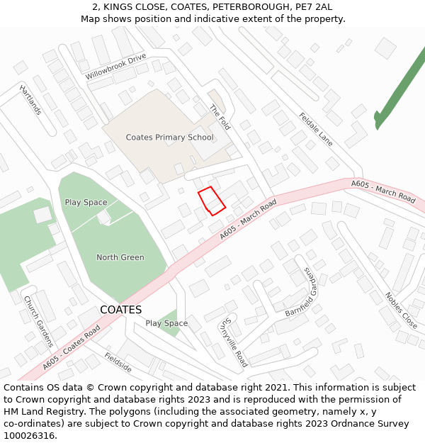 2, KINGS CLOSE, COATES, PETERBOROUGH, PE7 2AL: Location map and indicative extent of plot