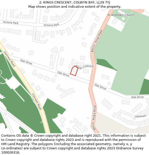 2, KINGS CRESCENT, COLWYN BAY, LL29 7YJ: Location map and indicative extent of plot
