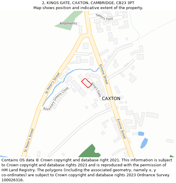 2, KINGS GATE, CAXTON, CAMBRIDGE, CB23 3PT: Location map and indicative extent of plot
