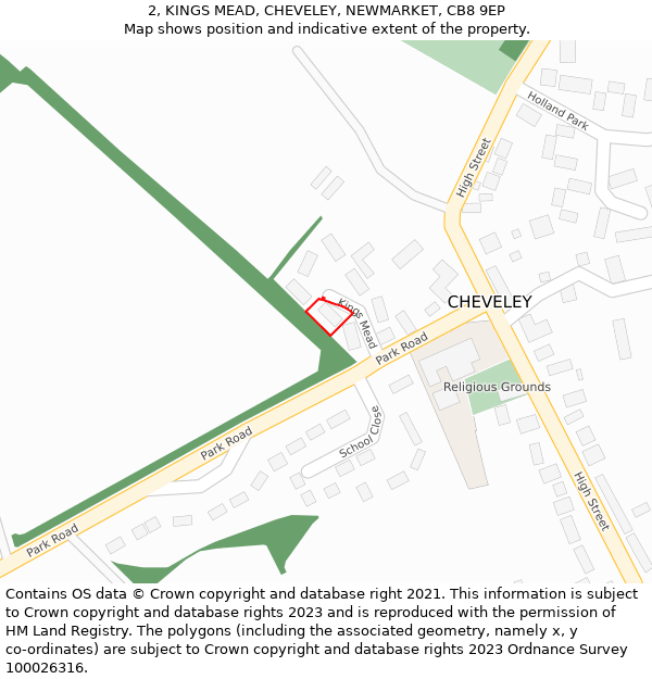 2, KINGS MEAD, CHEVELEY, NEWMARKET, CB8 9EP: Location map and indicative extent of plot