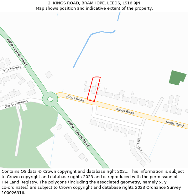 2, KINGS ROAD, BRAMHOPE, LEEDS, LS16 9JN: Location map and indicative extent of plot