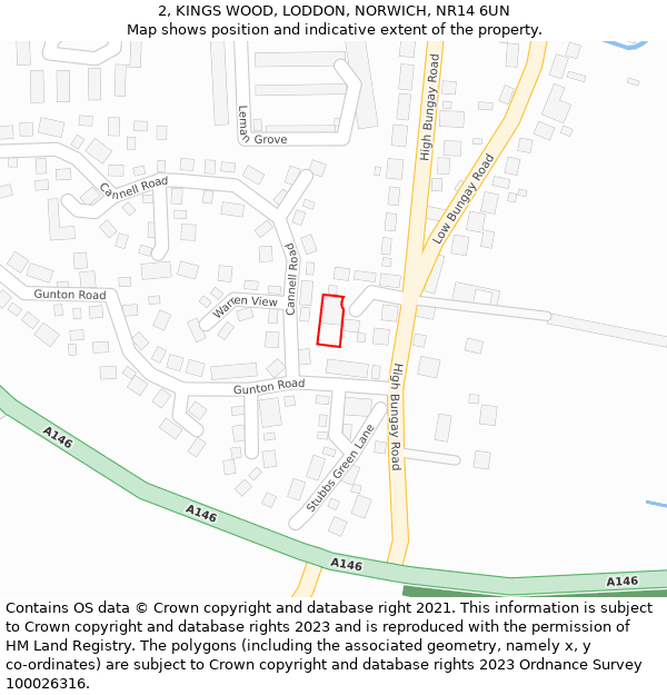 2, KINGS WOOD, LODDON, NORWICH, NR14 6UN: Location map and indicative extent of plot