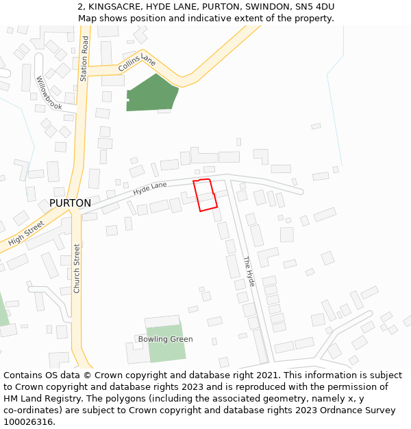 2, KINGSACRE, HYDE LANE, PURTON, SWINDON, SN5 4DU: Location map and indicative extent of plot