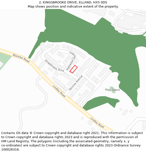 2, KINGSBROOKE DRIVE, ELLAND, HX5 0DS: Location map and indicative extent of plot
