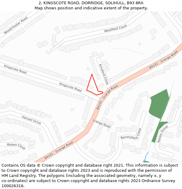 2, KINGSCOTE ROAD, DORRIDGE, SOLIHULL, B93 8RA: Location map and indicative extent of plot