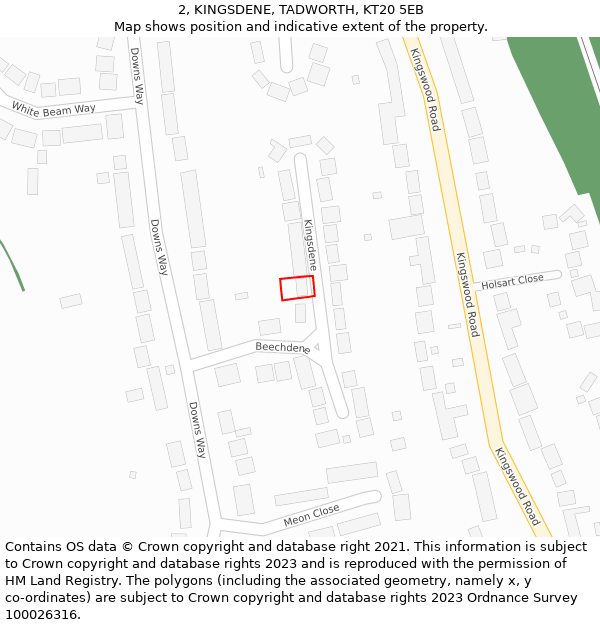 2, KINGSDENE, TADWORTH, KT20 5EB: Location map and indicative extent of plot