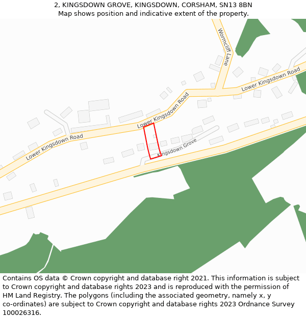 2, KINGSDOWN GROVE, KINGSDOWN, CORSHAM, SN13 8BN: Location map and indicative extent of plot