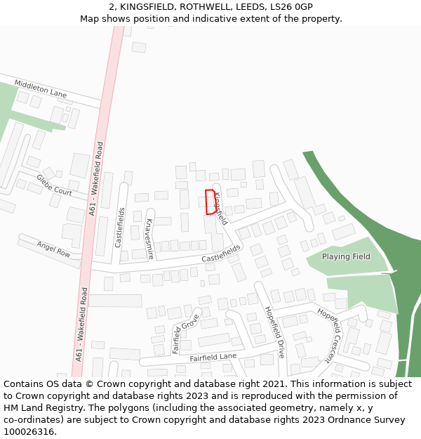 2, KINGSFIELD, ROTHWELL, LEEDS, LS26 0GP: Location map and indicative extent of plot