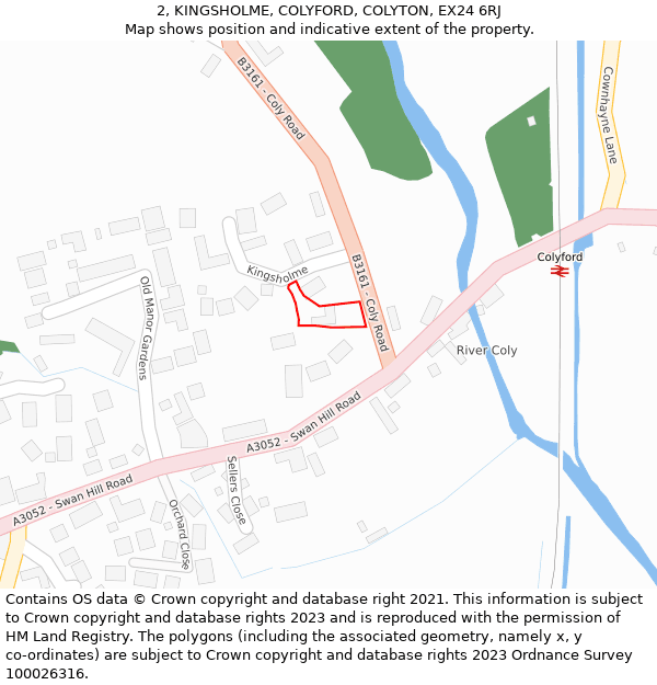 2, KINGSHOLME, COLYFORD, COLYTON, EX24 6RJ: Location map and indicative extent of plot