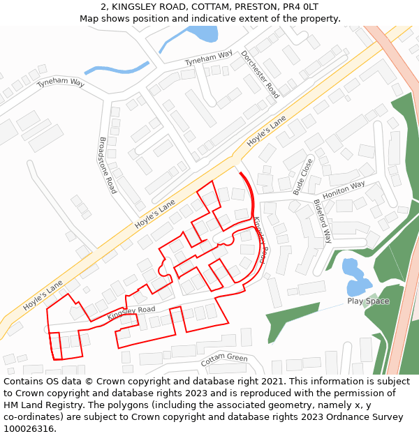 2, KINGSLEY ROAD, COTTAM, PRESTON, PR4 0LT: Location map and indicative extent of plot