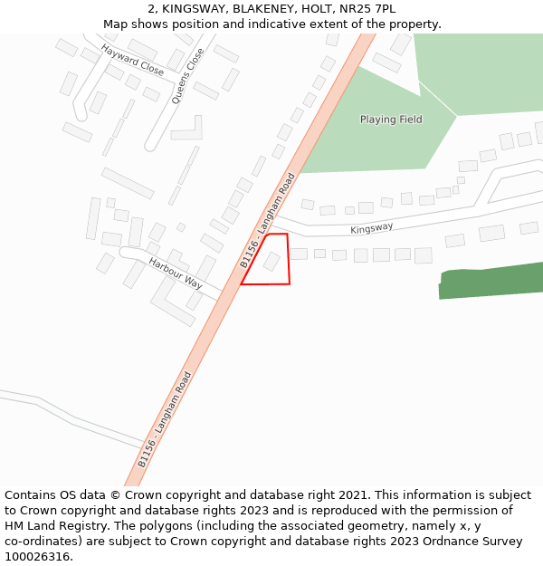 2, KINGSWAY, BLAKENEY, HOLT, NR25 7PL: Location map and indicative extent of plot