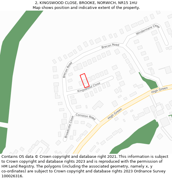 2, KINGSWOOD CLOSE, BROOKE, NORWICH, NR15 1HU: Location map and indicative extent of plot