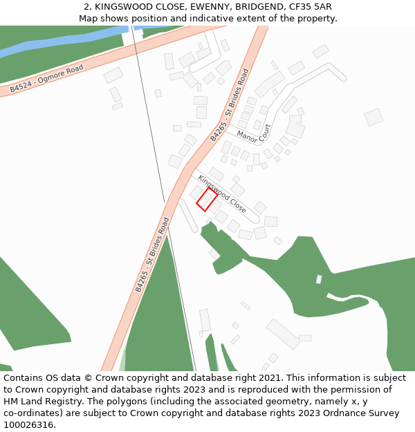 2, KINGSWOOD CLOSE, EWENNY, BRIDGEND, CF35 5AR: Location map and indicative extent of plot