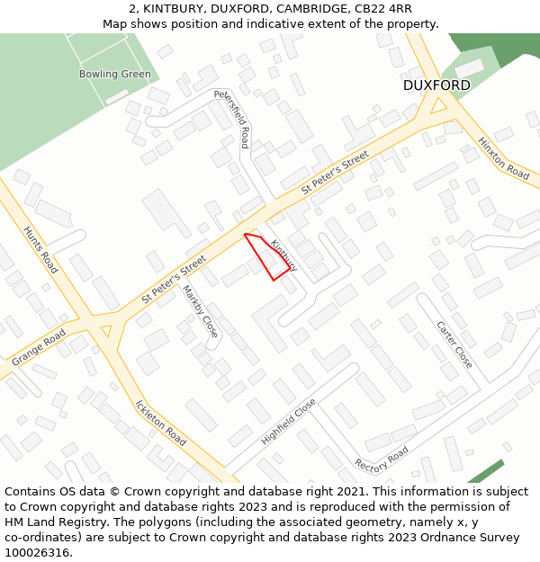 2, KINTBURY, DUXFORD, CAMBRIDGE, CB22 4RR: Location map and indicative extent of plot