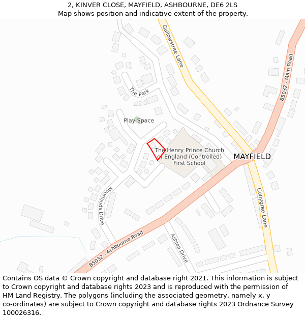 2, KINVER CLOSE, MAYFIELD, ASHBOURNE, DE6 2LS: Location map and indicative extent of plot