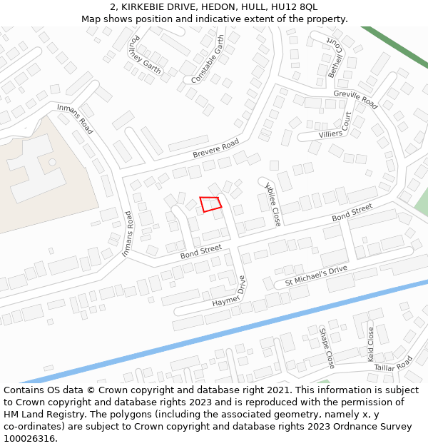 2, KIRKEBIE DRIVE, HEDON, HULL, HU12 8QL: Location map and indicative extent of plot