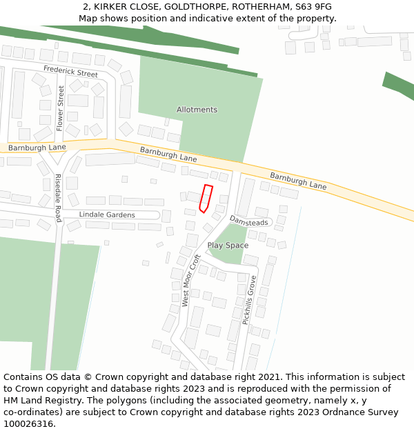 2, KIRKER CLOSE, GOLDTHORPE, ROTHERHAM, S63 9FG: Location map and indicative extent of plot