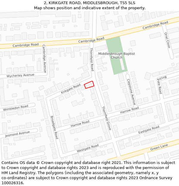 2, KIRKGATE ROAD, MIDDLESBROUGH, TS5 5LS: Location map and indicative extent of plot
