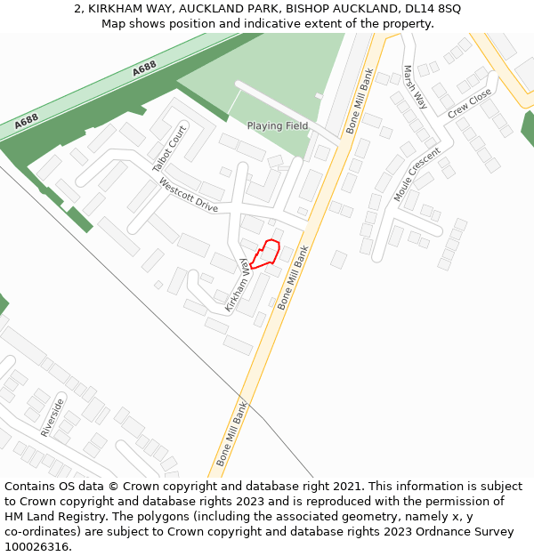 2, KIRKHAM WAY, AUCKLAND PARK, BISHOP AUCKLAND, DL14 8SQ: Location map and indicative extent of plot