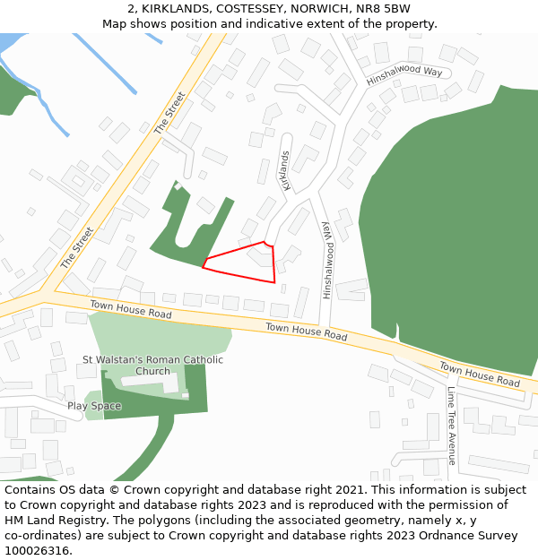 2, KIRKLANDS, COSTESSEY, NORWICH, NR8 5BW: Location map and indicative extent of plot