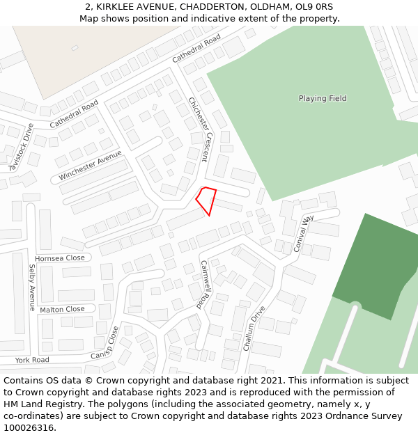 2, KIRKLEE AVENUE, CHADDERTON, OLDHAM, OL9 0RS: Location map and indicative extent of plot