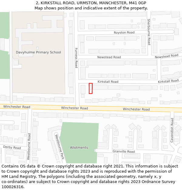 2, KIRKSTALL ROAD, URMSTON, MANCHESTER, M41 0GP: Location map and indicative extent of plot