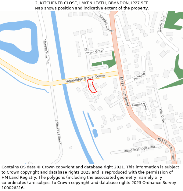 2, KITCHENER CLOSE, LAKENHEATH, BRANDON, IP27 9FT: Location map and indicative extent of plot