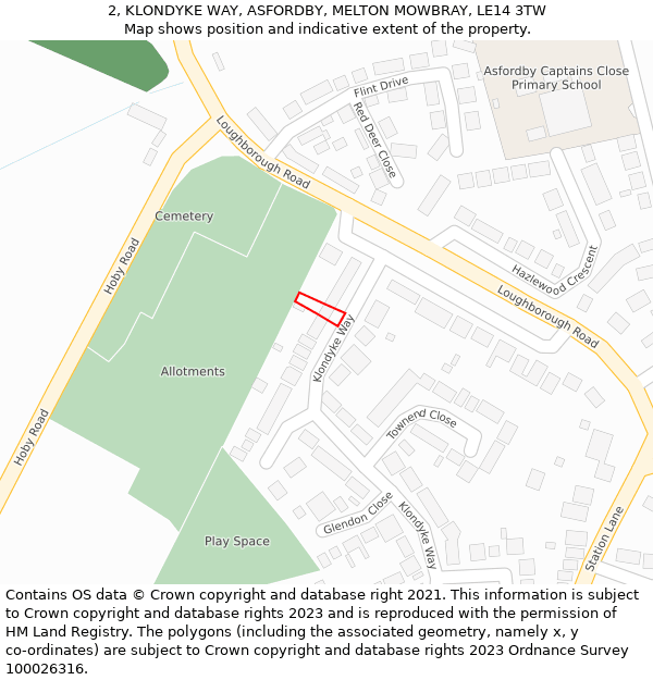 2, KLONDYKE WAY, ASFORDBY, MELTON MOWBRAY, LE14 3TW: Location map and indicative extent of plot
