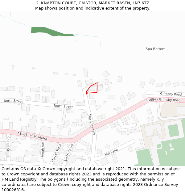 2, KNAPTON COURT, CAISTOR, MARKET RASEN, LN7 6TZ: Location map and indicative extent of plot