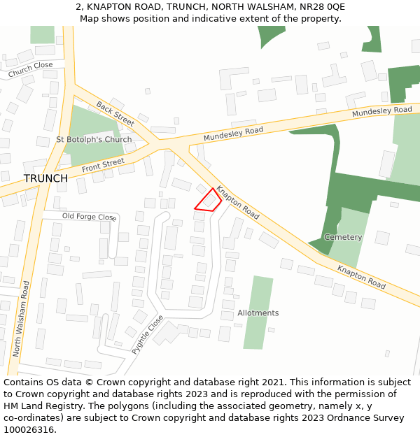 2, KNAPTON ROAD, TRUNCH, NORTH WALSHAM, NR28 0QE: Location map and indicative extent of plot